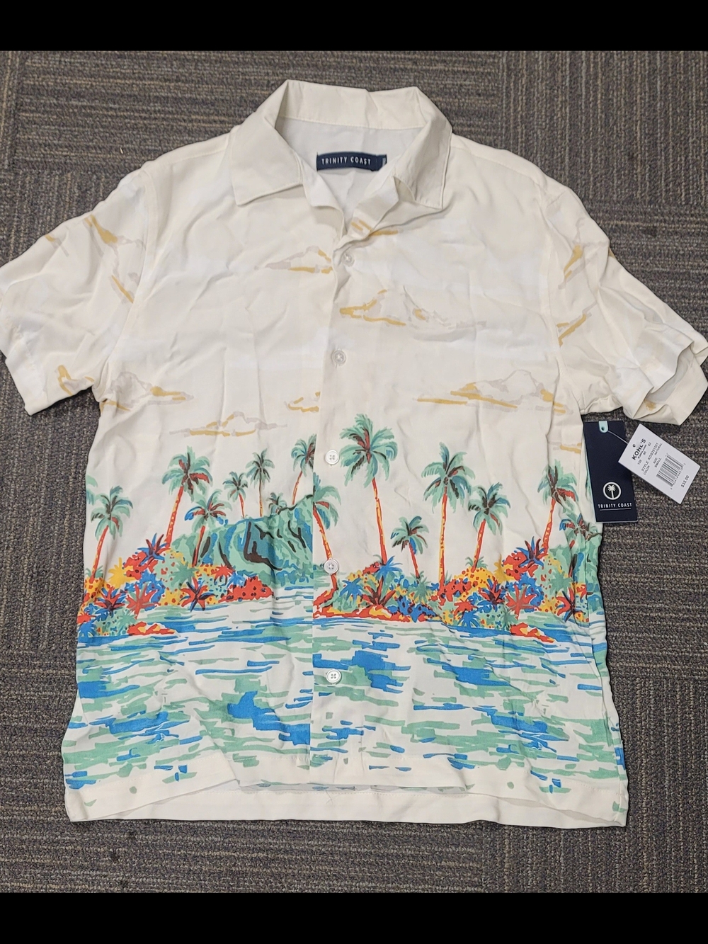 Trinity Men’s Creme Tropical Print Short Sleeve Shirt